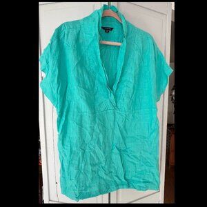 Pre-owned Land's End Teal Linen Top, 1X